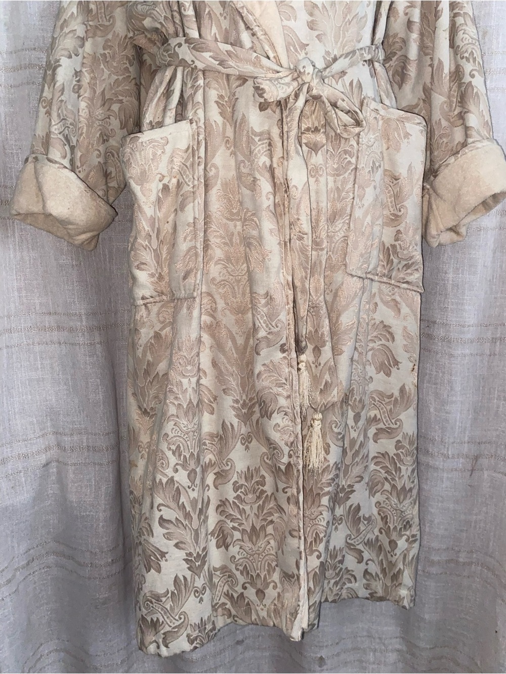 RARE VTG 80s Victoria's Secret Gold Label Damask Jacquard Terry Lined Maxi Robe - Picture 4 of 16